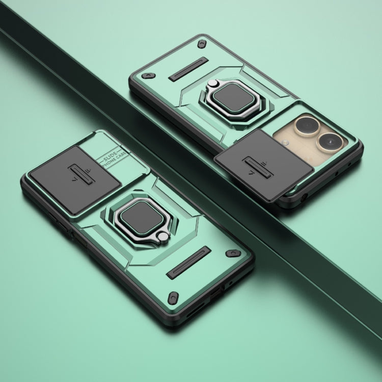 For Xiaomi Redmi Note 13R Pro 5G Sliding Camshield TPU + PC Shockproof Phone Case with Holder(Green) - Xiaomi Cases by PMC TechLife | Online Shopping South Africa | PMC TechLife | Buy Now Pay Later Mobicred