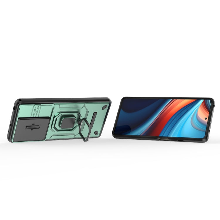 For Xiaomi Redmi Note 13R Pro 5G Sliding Camshield TPU + PC Shockproof Phone Case with Holder(Green) - Xiaomi Cases by PMC TechLife | Online Shopping South Africa | PMC TechLife | Buy Now Pay Later Mobicred