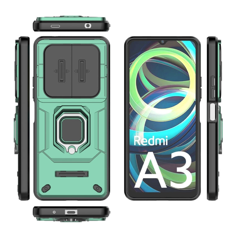 For Xiaomi Redmi A3 4G Global Sliding Camshield TPU + PC Shockproof Phone Case with Holder(Green) - Xiaomi Cases by PMC TechLife | Online Shopping South Africa | PMC TechLife | Buy Now Pay Later Mobicred