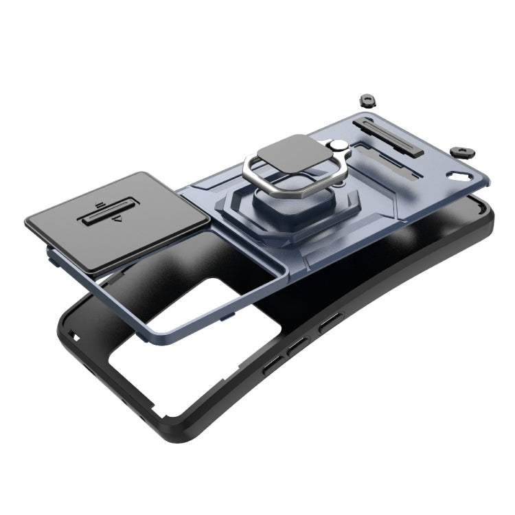 For Xiaomi Redmi Turbo 3 5G Sliding Camshield TPU + PC Shockproof Phone Case with Holder(Blue) - Xiaomi Cases by PMC TechLife | Online Shopping South Africa | PMC TechLife | Buy Now Pay Later Mobicred