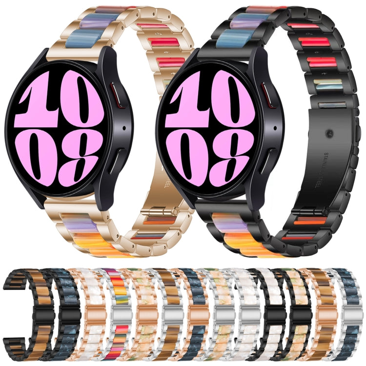For Samsung Galaxy Watch 6 / 6 Classic Three Bead Resin Metal Watch Band(Rose Gold Blue) - free shipping - PMC TechLife - Order now!