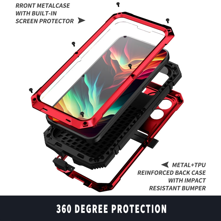 For iPhone 15 Pro R-JUST Shockproof Life Waterproof Dust-proof Metal + Silicone Phone Case with Holder(Red) - iPhone 15 Pro Cases by R-JUST | Online Shopping South Africa | PMC TechLife | Buy Now Pay Later Mobicred