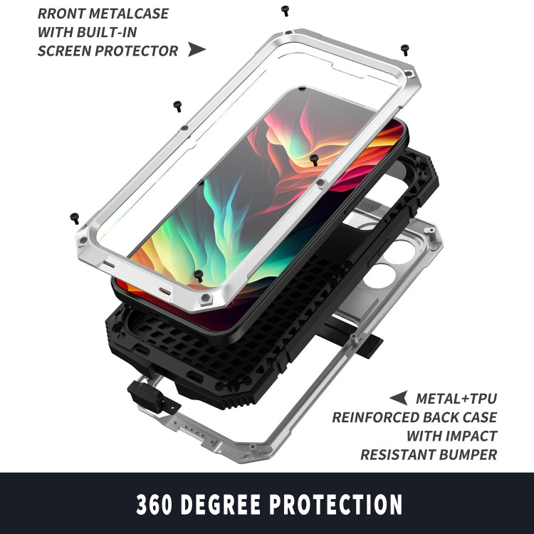 For iPhone 15 Pro R-JUST Shockproof Life Waterproof Dust-proof Metal + Silicone Phone Case with Holder(Silver) - iPhone 15 Pro Cases by R-JUST | Online Shopping South Africa | PMC TechLife