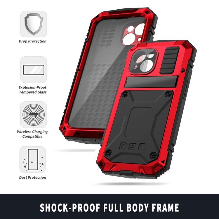 For iPhone 15 Plus R-JUST Shockproof Life Waterproof Dust-proof Metal + Silicone Phone Case with Holder(Red) - iPhone 15 Plus Cases by R-JUST | Online Shopping South Africa | PMC TechLife