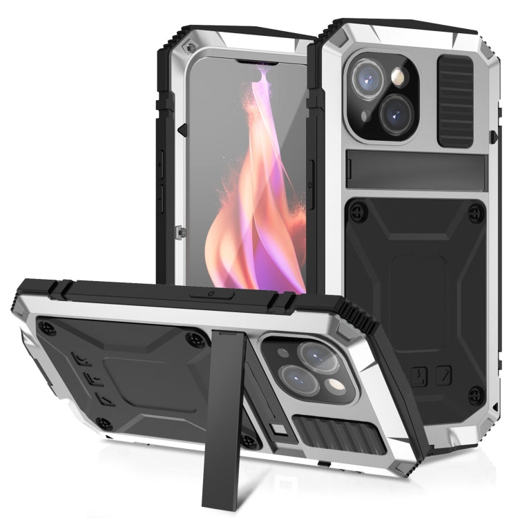 For iPhone 15 Plus R-JUST Shockproof Life Waterproof Dust-proof Metal + Silicone Phone Case with Holder(Silver) - iPhone 15 Plus Cases by R-JUST | Online Shopping South Africa | PMC TechLife