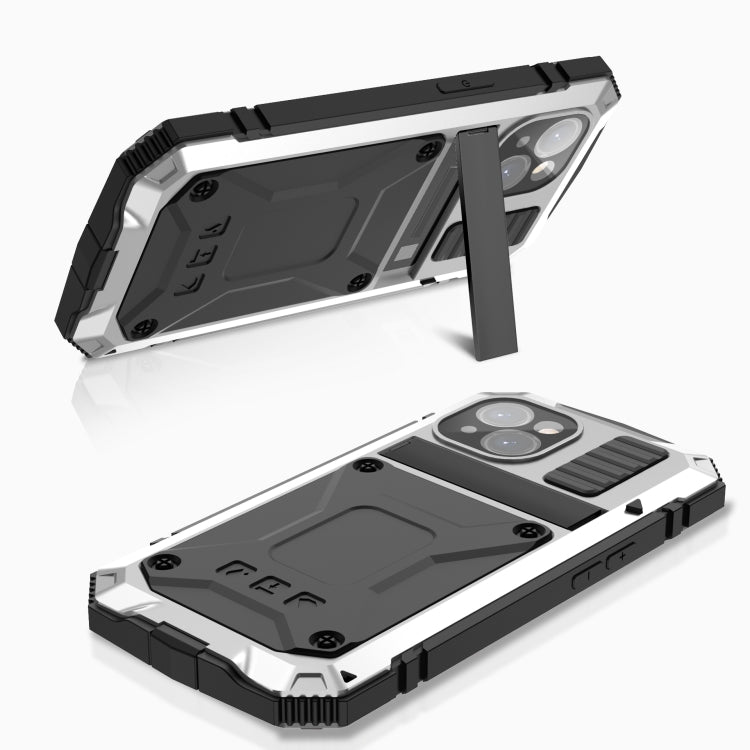 For iPhone 15 Plus R-JUST Shockproof Life Waterproof Dust-proof Metal + Silicone Phone Case with Holder(Silver) - iPhone 15 Plus Cases by R-JUST | Online Shopping South Africa | PMC TechLife