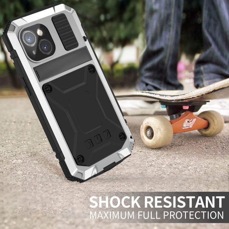 For iPhone 15 Plus R-JUST Shockproof Life Waterproof Dust-proof Metal + Silicone Phone Case with Holder(Silver) - iPhone 15 Plus Cases by R-JUST | Online Shopping South Africa | PMC TechLife