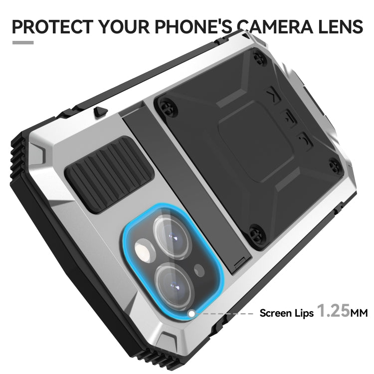 For iPhone 15 Plus R-JUST Shockproof Life Waterproof Dust-proof Metal + Silicone Phone Case with Holder(Silver) - iPhone 15 Plus Cases by R-JUST | Online Shopping South Africa | PMC TechLife
