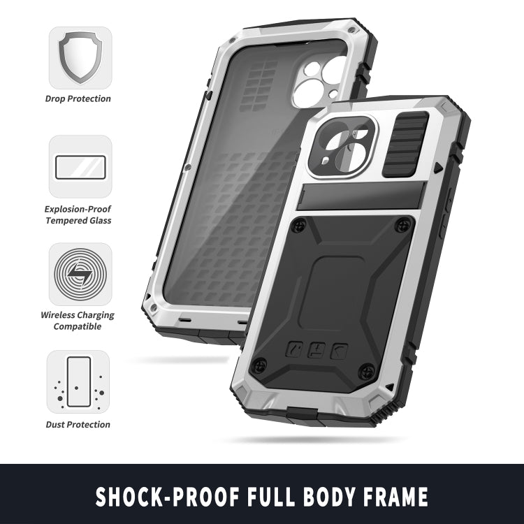 For iPhone 15 Plus R-JUST Shockproof Life Waterproof Dust-proof Metal + Silicone Phone Case with Holder(Silver) - iPhone 15 Plus Cases by R-JUST | Online Shopping South Africa | PMC TechLife