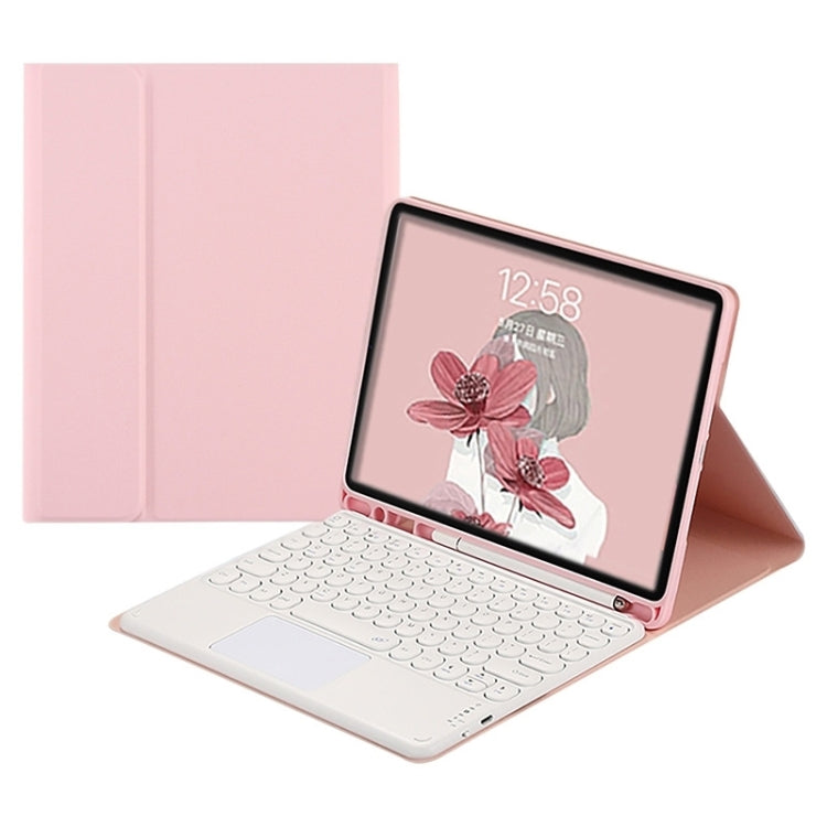 For Samsung Galaxy Tab S8+ / S7 FE / S7+ Round Cap Bluetooth Keyboard Leather Case with Pen Slot & Touchpad(Pink+White) - Samsung Keyboard by PMC TechLife | Online Shopping South Africa | PMC TechLife