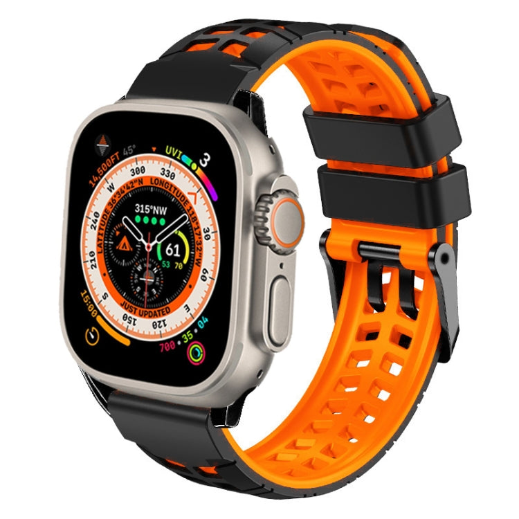 For Apple Watch Ultra 2 49mm Twill Dual-row Buckle Silicone Watch Band(Black Orange) - Watch Bands by PMC TechLife | Online Shopping South Africa | PMC TechLife