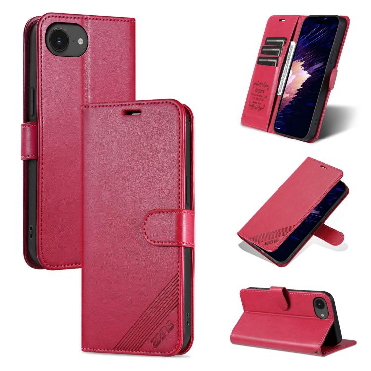 For iPhone 16e AZNS Sheepskin Texture Flip Leather Phone Case(Red) - iPhone 16e Cases by AZNS | Online Shopping South Africa | PMC TechLife | Buy Now Pay Later Mobicred