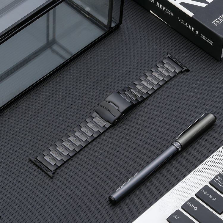 For Apple Watch Series 7 45mm Safety Buckle Titanium Steel Watch Band(Black) - Watch Bands by PMC TechLife | Online Shopping South Africa | PMC TechLife