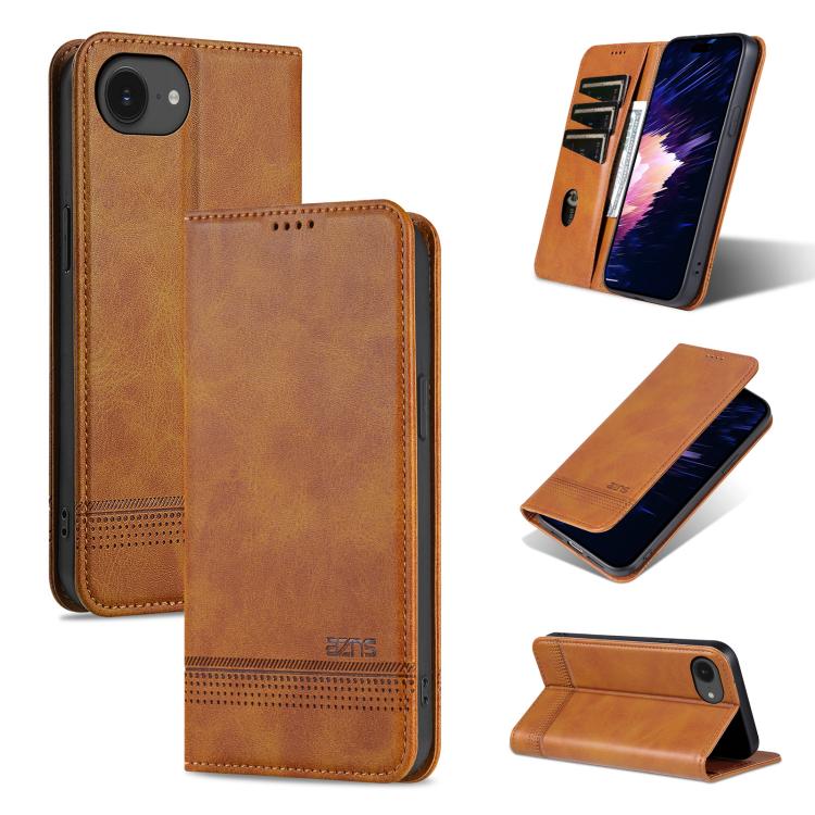 For iPhone 16e AZNS Magnetic Calf Texture Flip Leather Phone Case(Light Brown) - iPhone 16e Cases by AZNS | Online Shopping South Africa | PMC TechLife | Buy Now Pay Later Mobicred