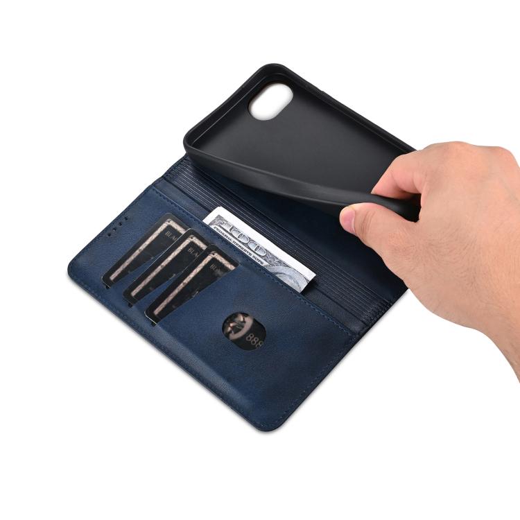 For iPhone 16e AZNS Magnetic Calf Texture Flip Leather Phone Case(Dark Blue) - free shipping - PMC TechLife - Order now!