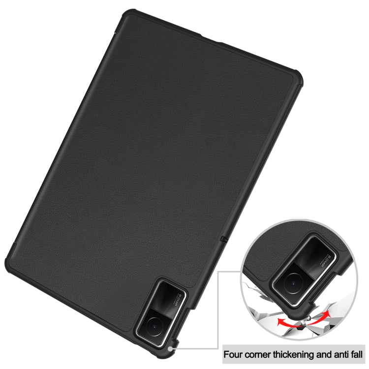 For Xiaomi Redmi Pad SE Custer Pure Color 3-Fold Holder Leather Tablet Case(Black) - More Tablet Cases by PMC TechLife | Online Shopping South Africa | PMC TechLife | Buy Now Pay Later Mobicred
