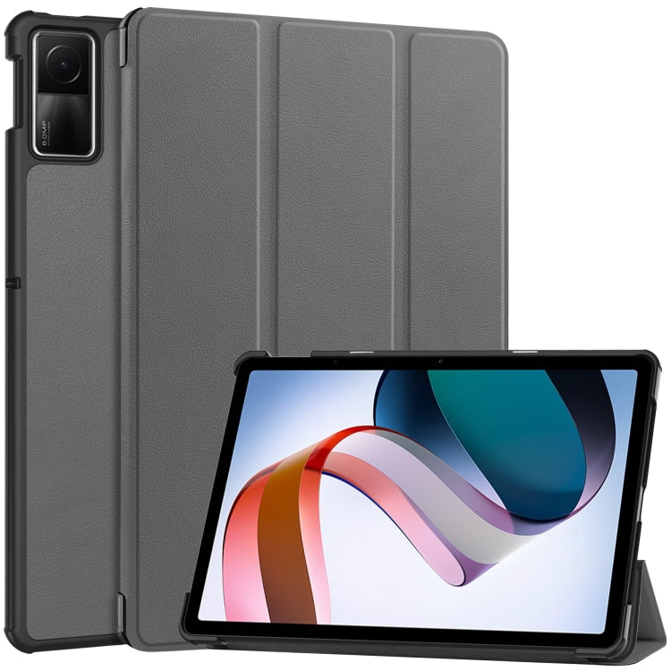 For Xiaomi Redmi Pad SE Custer Pure Color 3-Fold Holder Leather Tablet Case(Grey) - More Tablet Cases by PMC TechLife | Online Shopping South Africa | PMC TechLife