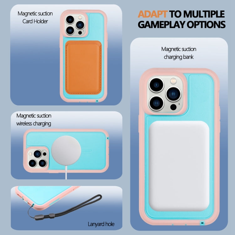 For iPhone 15 Pro Max Defender Series XT MagSafe Magnetic PC + TPU Shockproof Phone Case(Turquoise+Pink) - iPhone 15 Pro Max Cases by PMC TechLife | Online Shopping South Africa | PMC TechLife
