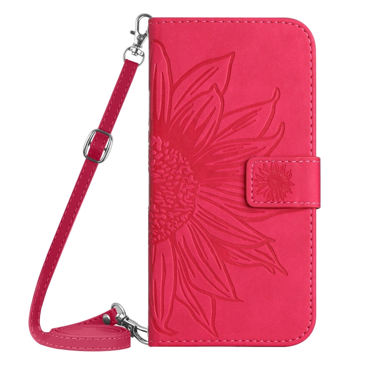 For Motorola Moto G84 HT04 Skin Feel Sun Flower Embossed Flip Leather Phone Case with Lanyard(Rose Red) - Motorola Cases by PMC TechLife | Online Shopping South Africa | PMC TechLife | Buy Now Pay Later Mobicred