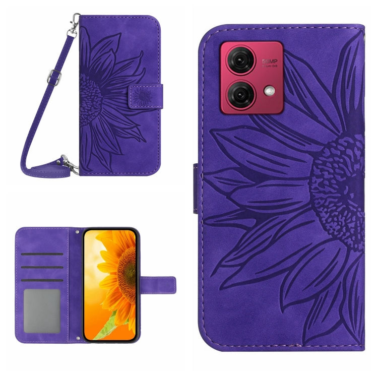 For Motorola Edge 40 Neo HT04 Skin Feel Sun Flower Embossed Flip Leather Phone Case with Lanyard(Dark Purple) - Motorola Cases by PMC TechLife | Online Shopping South Africa | PMC TechLife | Buy Now Pay Later Mobicred