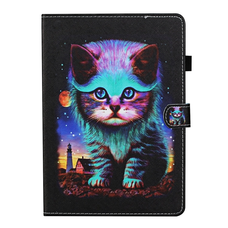 For 10 inch Universal Tablet Colored Drawing Stitching Horizontal Flip Leather Case with Holder & Card Slots & Anti-skid strip(Night Cat) - 7 inch by PMC TechLife | Online Shopping South Africa | PMC TechLife | Buy Now Pay Later Mobicred