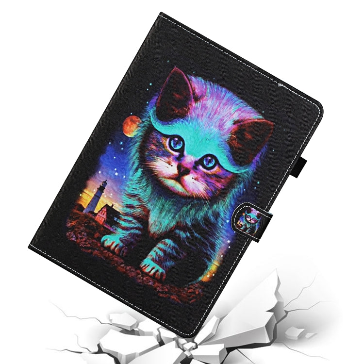For 10 inch Universal Tablet Colored Drawing Stitching Horizontal Flip Leather Case with Holder & Card Slots & Anti-skid strip(Night Cat) - 7 inch by PMC TechLife | Online Shopping South Africa | PMC TechLife | Buy Now Pay Later Mobicred