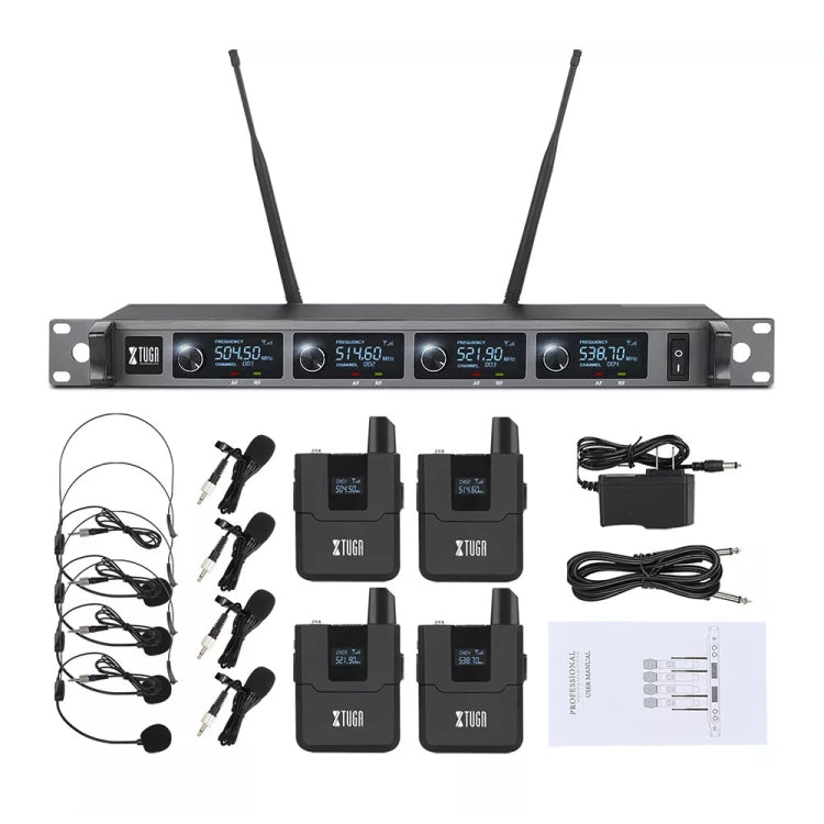 XTUGA A140-B Wireless Microphone System 4 BodyPack Headset Lavalier Microphone(US Plug) - free shipping - PMC Jewellery - Order now!
