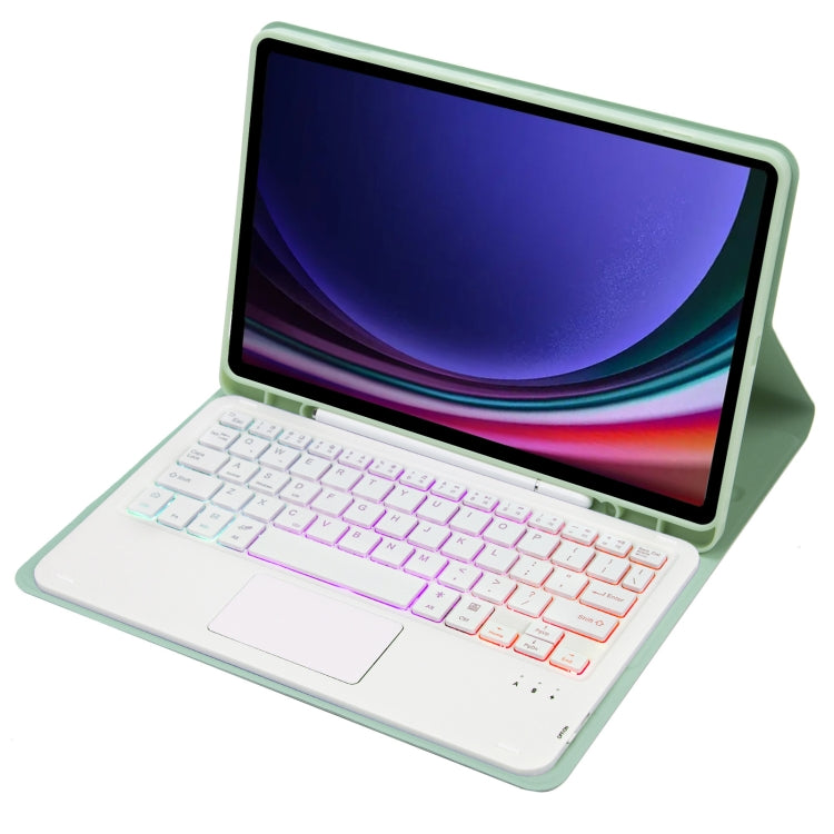 For Samsung Galaxy Tab S9 FE / 10 FE Candy Color Touch Backlight Bluetooth Keyboard Leather Tablet Case with Pen Holder(Light Green) - free shipping - PMC TechLife - Order now!