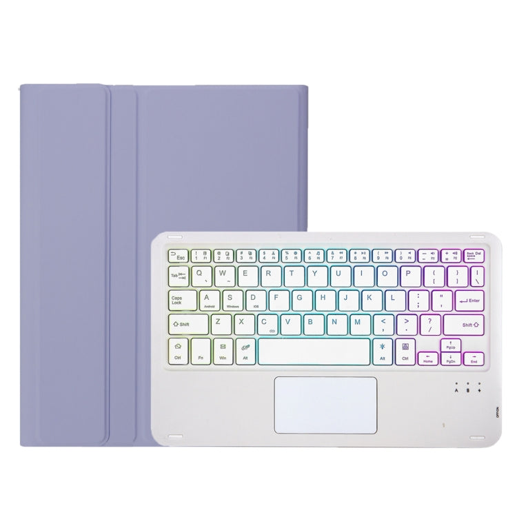 For Samsung Galaxy Tab S9 FE Candy Color Touch Backlight Bluetooth Keyboard Leather Tablet Case with Pen Holder(Purple) - Samsung Keyboard by PMC TechLife | Online Shopping South Africa | PMC TechLife