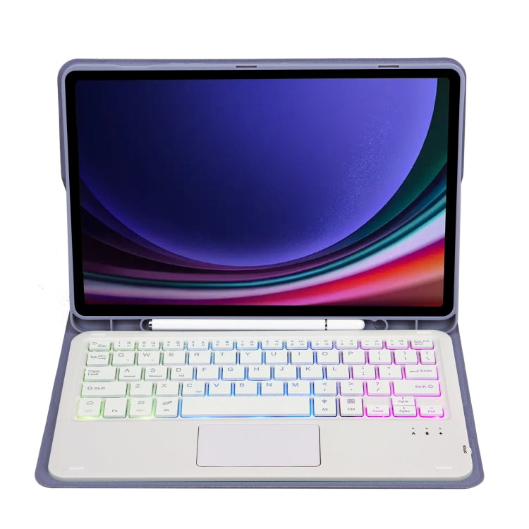 For Samsung Galaxy Tab S9 FE Candy Color Touch Backlight Bluetooth Keyboard Leather Tablet Case with Pen Holder(Purple) - Samsung Keyboard by PMC TechLife | Online Shopping South Africa | PMC TechLife