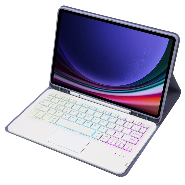 For Samsung Galaxy Tab S9 FE Candy Color Touch Backlight Bluetooth Keyboard Leather Tablet Case with Pen Holder(Purple) - Samsung Keyboard by PMC TechLife | Online Shopping South Africa | PMC TechLife