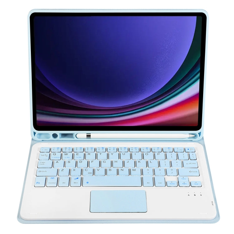 For Samsung Galaxy Tab S9 FE A710B-A Candy Color TPU Touch Bluetooth Keyboard Leather Tablet Case with Pen Holder(Ice Blue) - Samsung Keyboard by PMC TechLife | Online Shopping South Africa | PMC TechLife