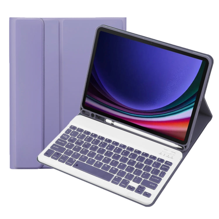 For Samsung Galaxy Tab S9 FE A710B Candy Color TPU Bluetooth Keyboard Leather Tablet Case with Pen Holder(Purple) - Samsung Keyboard by PMC TechLife | Online Shopping South Africa | PMC TechLife