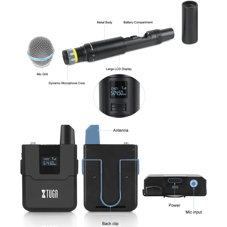 XTUGA A140-H Wireless Microphone System 4 Channel UHF Handheld Microphone(UK Plug) - Microphone by XTUGA | Online Shopping South Africa | PMC TechLife | Buy Now Pay Later Mobicred