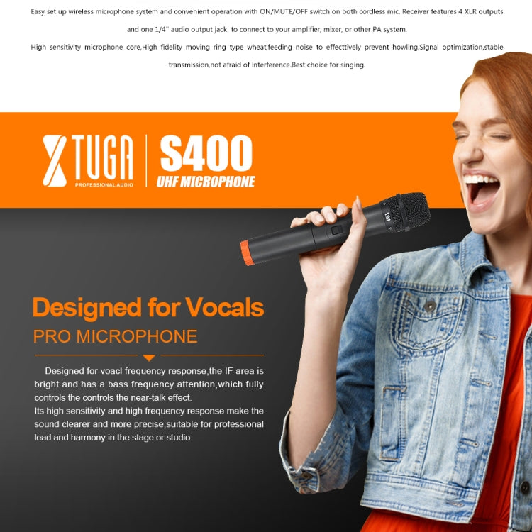 XTUGA S400 Professional 4-Channel UHF Wireless Microphone System with 4 Handheld Microphone(UK Plug) - Microphone by XTUGA | Online Shopping South Africa | PMC TechLife | Buy Now Pay Later Mobicred