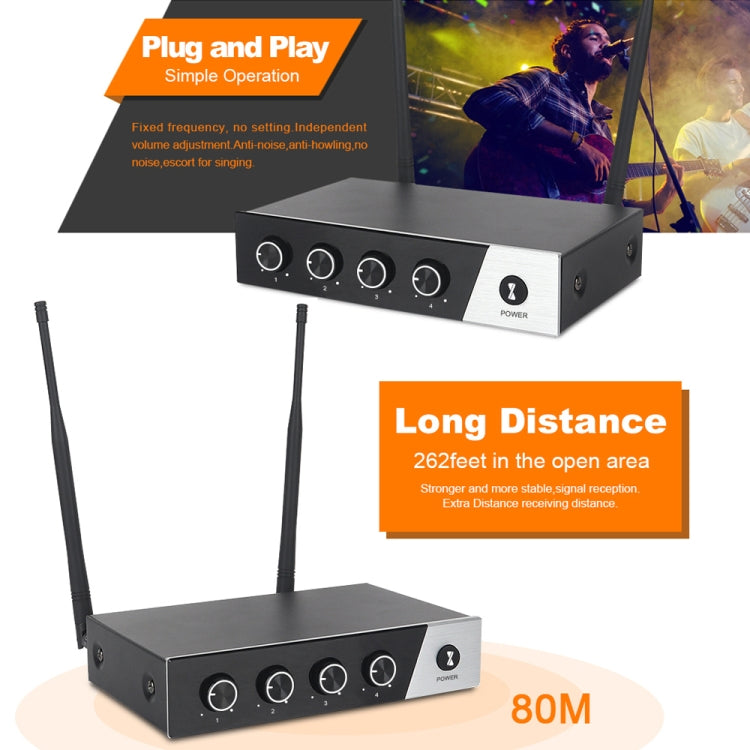 XTUGA S400 Professional 4-Channel UHF Wireless Microphone System with 4 Handheld Microphone(UK Plug) - Microphone by XTUGA | Online Shopping South Africa | PMC TechLife | Buy Now Pay Later Mobicred