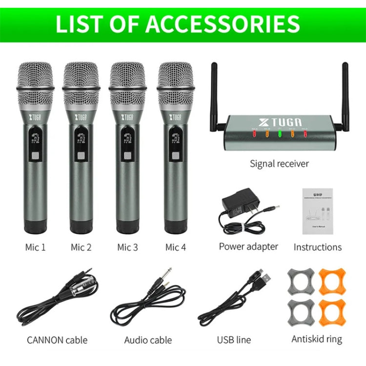 XTUGA U-F4600 Professional 4-Channel UHF Wireless Microphone System with 4 Handheld Microphone(UK Plug) - Microphone by XTUGA | Online Shopping South Africa | PMC TechLife | Buy Now Pay Later Mobicred