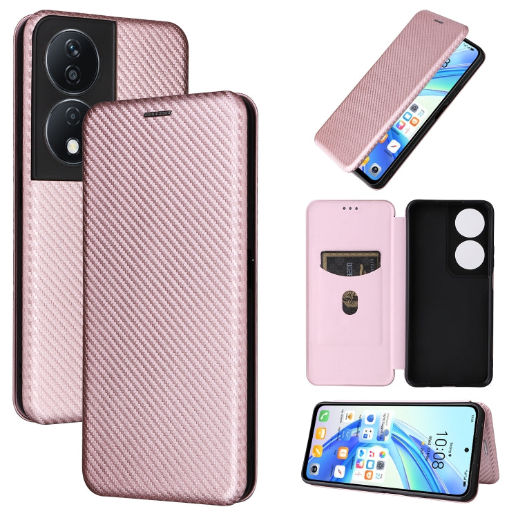 For Honor X7b Carbon Fiber Texture Flip Leather Phone Case(Pink) - Honor Cases by PMC TechLife | Online Shopping South Africa | PMC TechLife