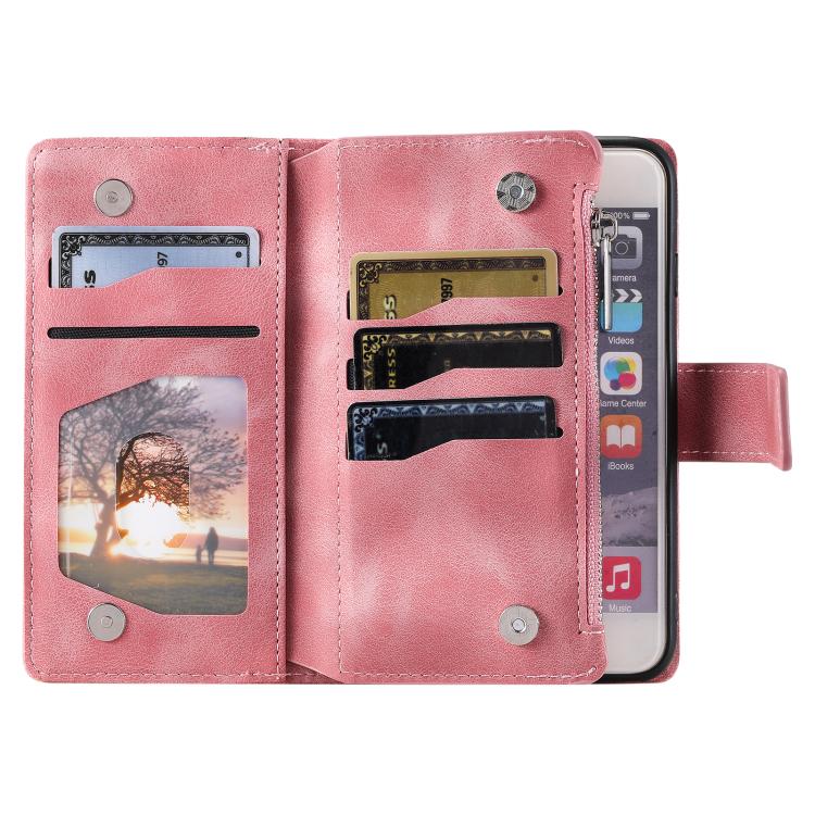For iPhone 16e Multi-Card Totem Zipper Leather Phone Case(Pink) - iPhone 16e Cases by PMC TechLife | Online Shopping South Africa | PMC TechLife | Buy Now Pay Later Mobicred