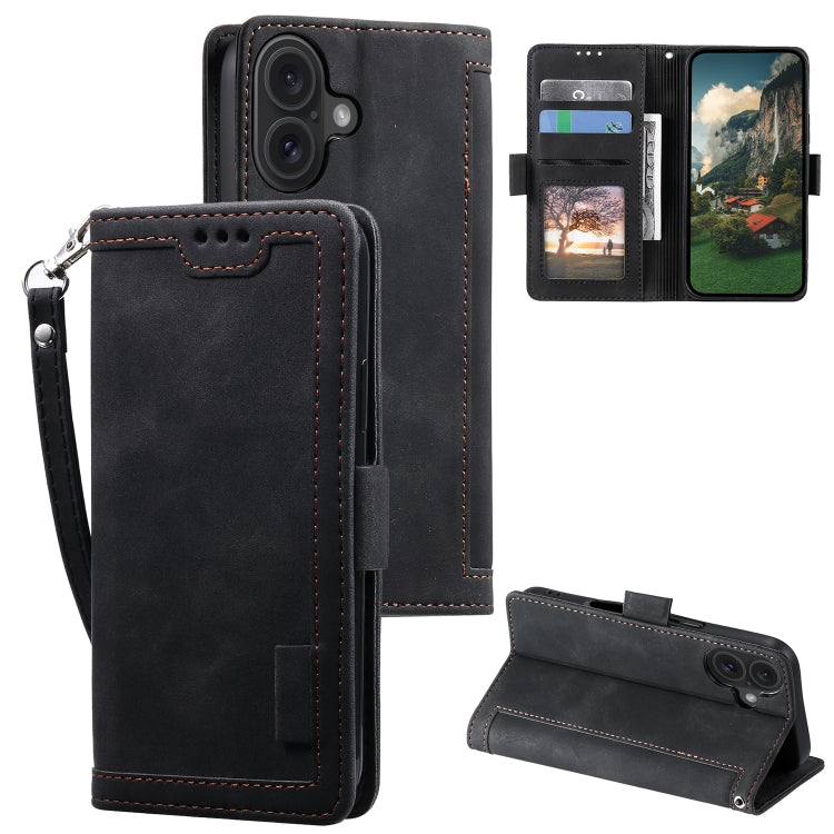 For iPhone 16 Retro Splicing Horizontal Flip Leather Phone Case(Black) - iPhone 16 Cases by PMC TechLife | Online Shopping South Africa | PMC TechLife | Buy Now Pay Later Mobicred