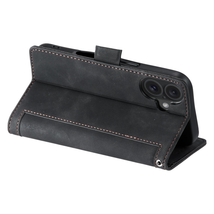 For iPhone 16 Retro Splicing Horizontal Flip Leather Phone Case(Black) - iPhone 16 Cases by PMC TechLife | Online Shopping South Africa | PMC TechLife | Buy Now Pay Later Mobicred