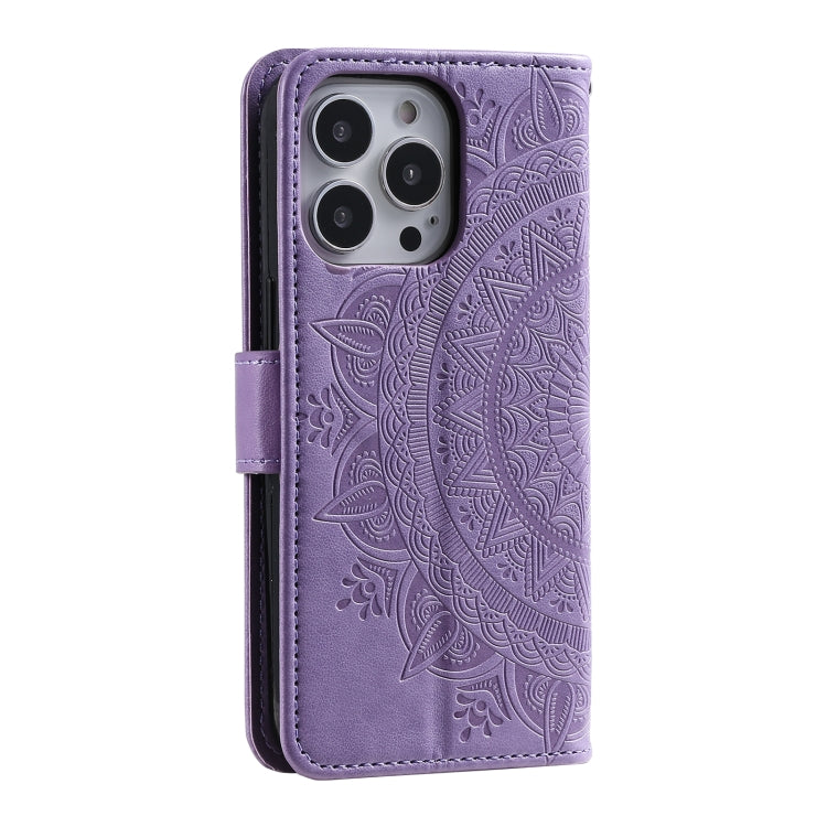 For iPhone 16 Pro Max Totem Flower Embossed Leather Phone Case(Purple) - iPhone 16 Pro Max Cases by PMC TechLife | Online Shopping South Africa | PMC TechLife | Buy Now Pay Later Mobicred