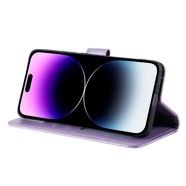 For iPhone 16 Pro Max Totem Flower Embossed Leather Phone Case(Purple) - iPhone 16 Pro Max Cases by PMC TechLife | Online Shopping South Africa | PMC TechLife | Buy Now Pay Later Mobicred