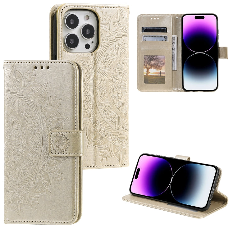 For iPhone 16 Pro Totem Flower Embossed Leather Phone Case(Gold) - iPhone 16 Pro Cases by PMC TechLife | Online Shopping South Africa | PMC TechLife | Buy Now Pay Later Mobicred