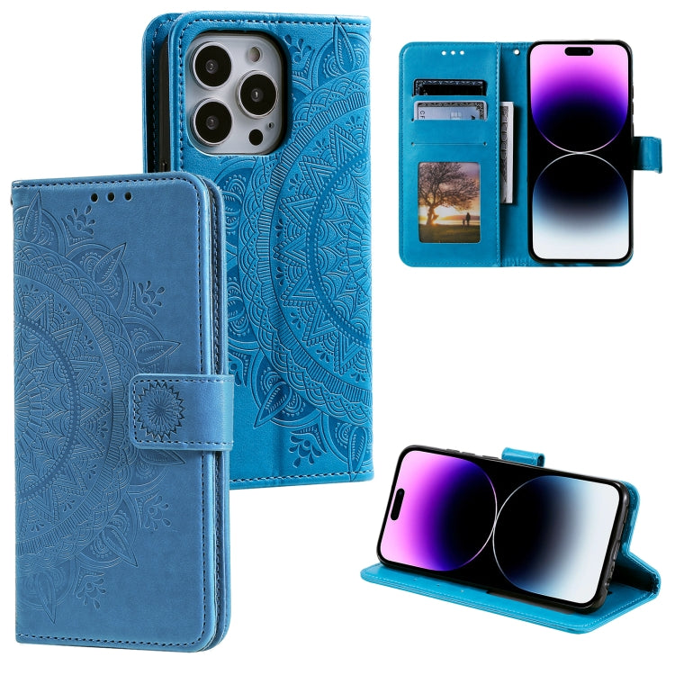 For iPhone 16 Pro Totem Flower Embossed Leather Phone Case(Blue) - iPhone 16 Pro Cases by PMC TechLife | Online Shopping South Africa | PMC TechLife | Buy Now Pay Later Mobicred