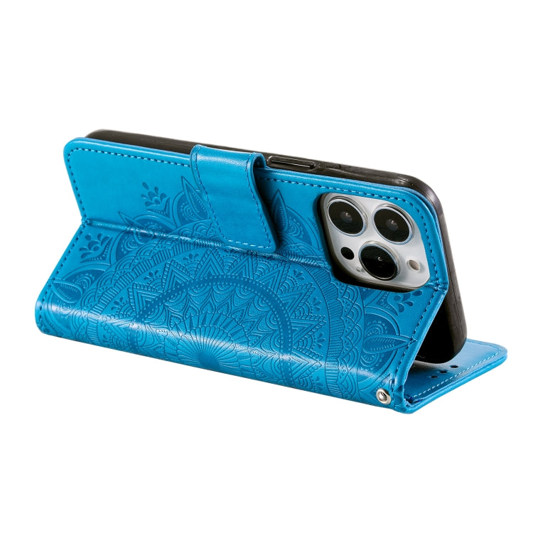 For iPhone 16 Pro Totem Flower Embossed Leather Phone Case(Blue) - iPhone 16 Pro Cases by PMC TechLife | Online Shopping South Africa | PMC TechLife | Buy Now Pay Later Mobicred
