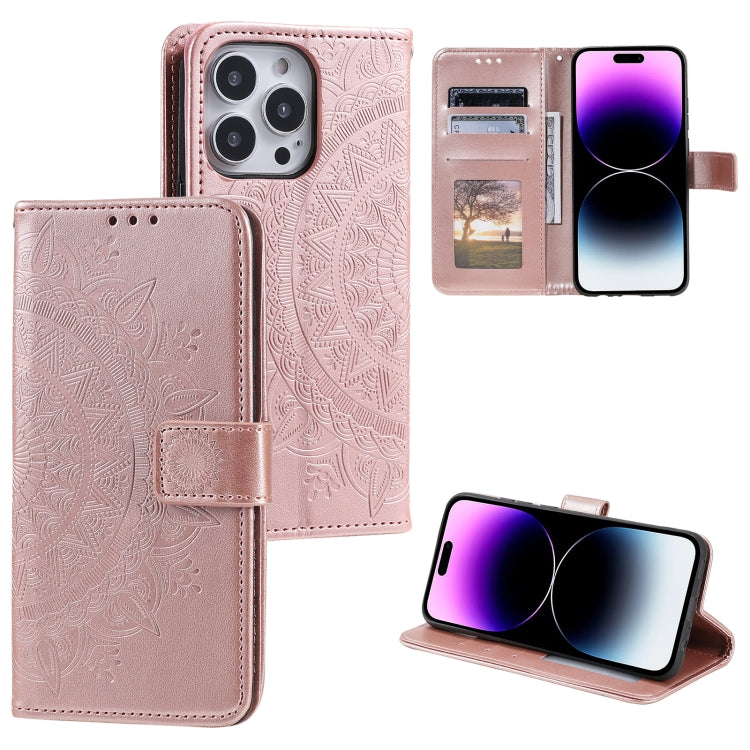 For iPhone 16 Pro Totem Flower Embossed Leather Phone Case(Rose Gold) - iPhone 16 Pro Cases by PMC TechLife | Online Shopping South Africa | PMC TechLife | Buy Now Pay Later Mobicred
