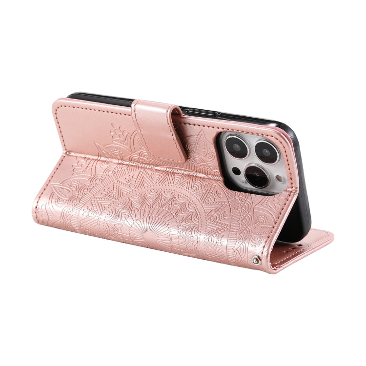 For iPhone 16 Pro Totem Flower Embossed Leather Phone Case(Rose Gold) - iPhone 16 Pro Cases by PMC TechLife | Online Shopping South Africa | PMC TechLife | Buy Now Pay Later Mobicred