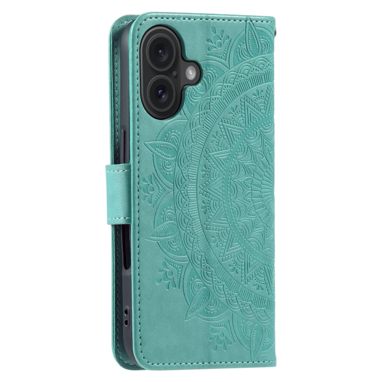 For iPhone 16 Plus Totem Flower Embossed Leather Phone Case(Green) - iPhone 16 Plus Cases by PMC TechLife | Online Shopping South Africa | PMC TechLife | Buy Now Pay Later Mobicred
