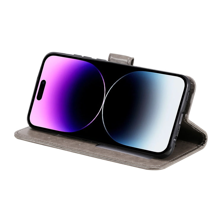 For iPhone 16 Plus Totem Flower Embossed Leather Phone Case(Grey) - iPhone 16 Plus Cases by PMC TechLife | Online Shopping South Africa | PMC TechLife | Buy Now Pay Later Mobicred